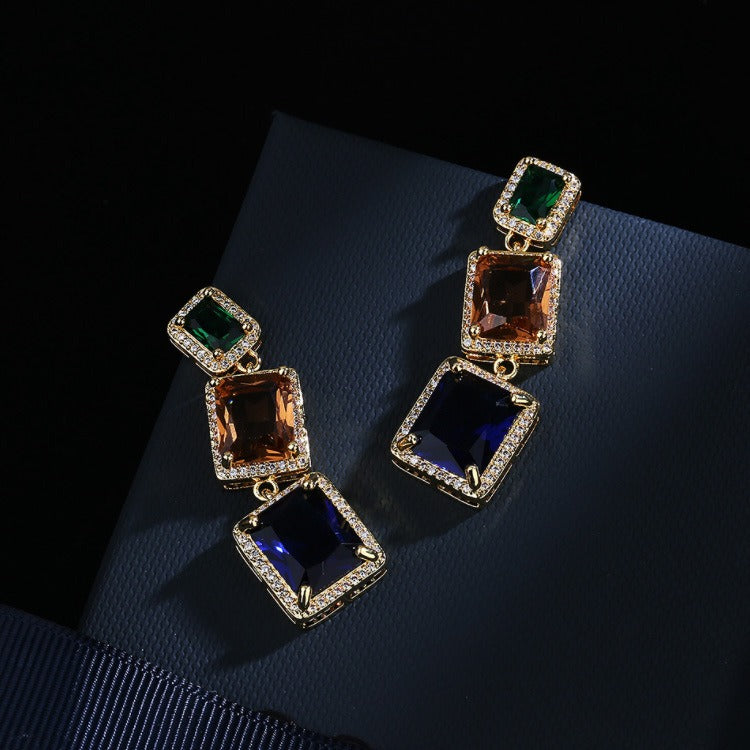 Geometric Square Earrings Fashion Geometric Square Crystal Treasure Earrings
