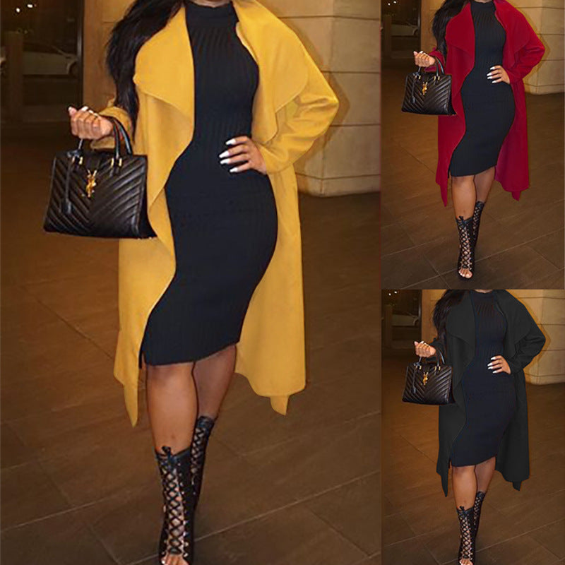 Fashion Autumn And Winter Warm All Match Loose Casual Lapel Long Sleeved Long Trench Coat Women's Clothing