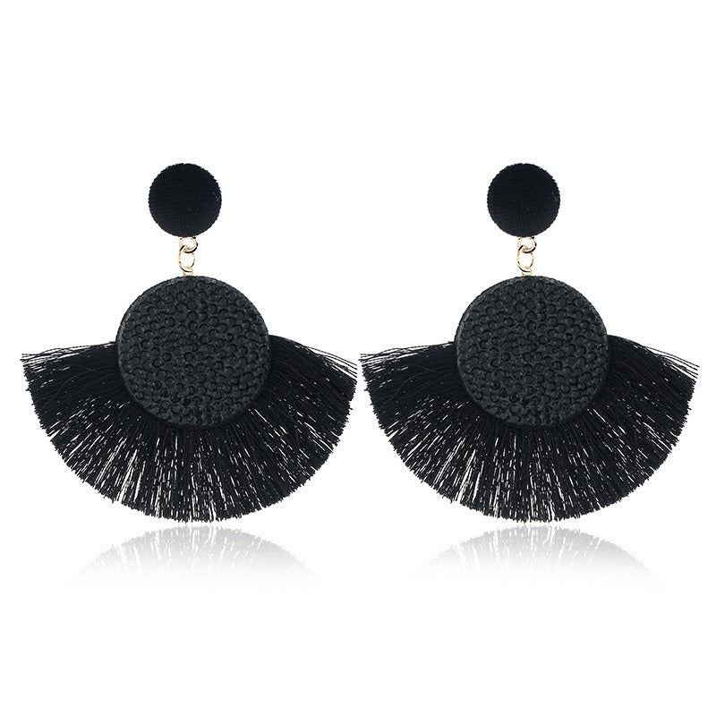 Exaggerated Round Diamond Tassel Earrings Women Fashion Accessories