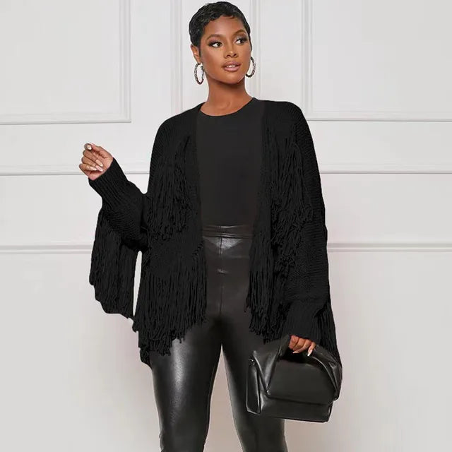 Znaiml Winter Long Sleeve Knitted Shaggy Fluffy Loose Coat Outerwear Tops Women Tassel Fringe Cardigans Sweater Outfits