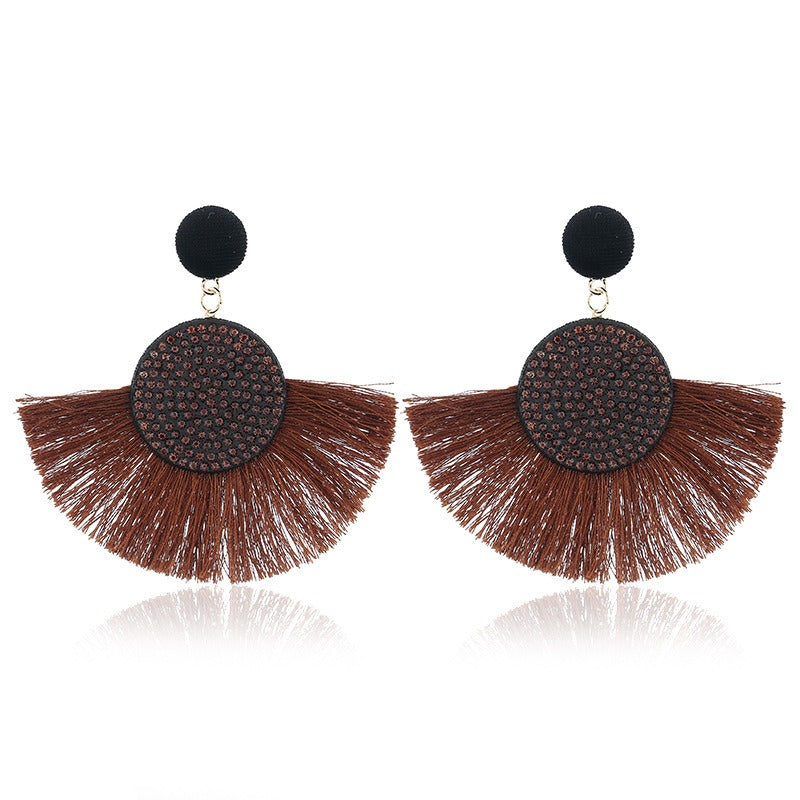 Exaggerated Round Diamond Tassel Earrings Women Fashion Accessories