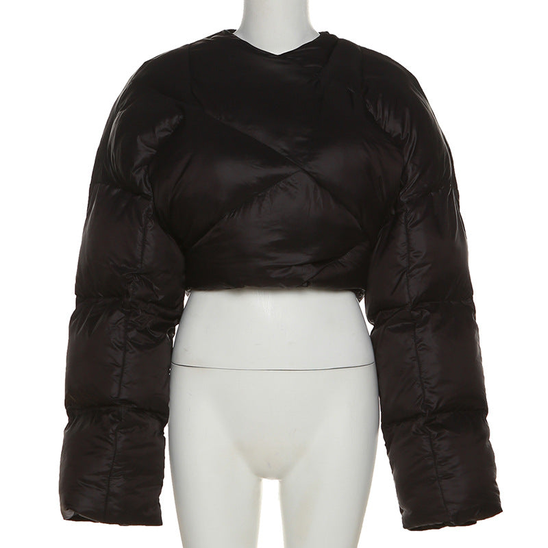 Winter New Solid Color Cotton Fashion Street Shooting Thickened Short Side Zipper Casual Jacket Women