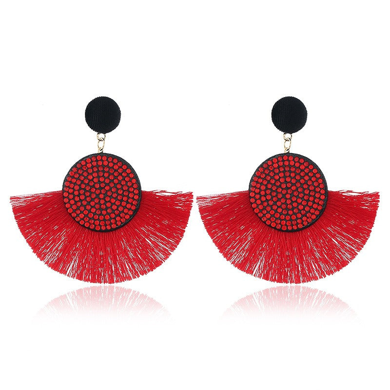 Exaggerated Round Diamond Tassel Earrings Women Fashion Accessories