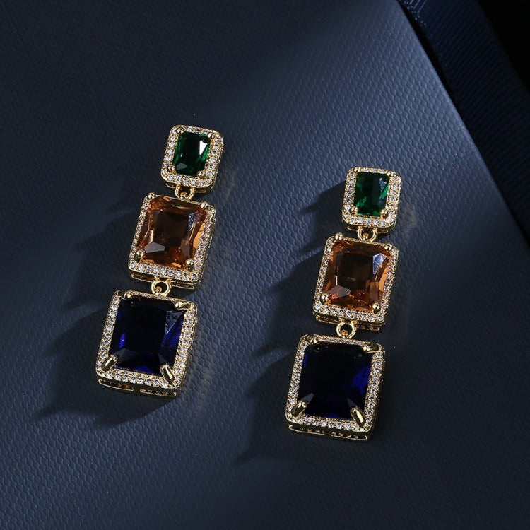 Geometric Square Earrings Fashion Geometric Square Crystal Treasure Earrings