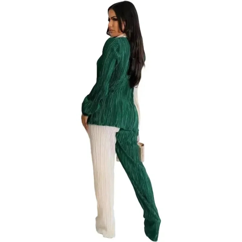 African Clothes for Women Autumn African Long Sleeve V-neck Polyester Top Pant Matching Sets Dashiki African Clothing