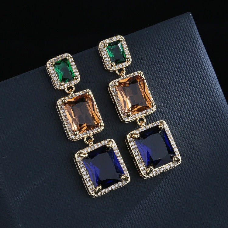 Geometric Square Earrings Fashion Geometric Square Crystal Treasure Earrings