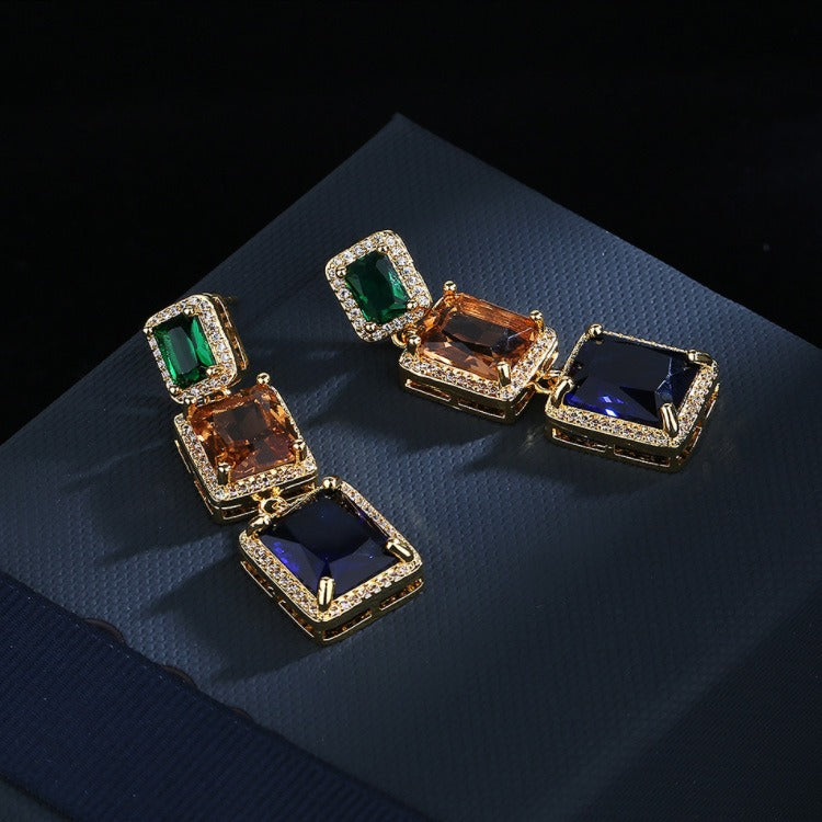 Geometric Square Earrings Fashion Geometric Square Crystal Treasure Earrings
