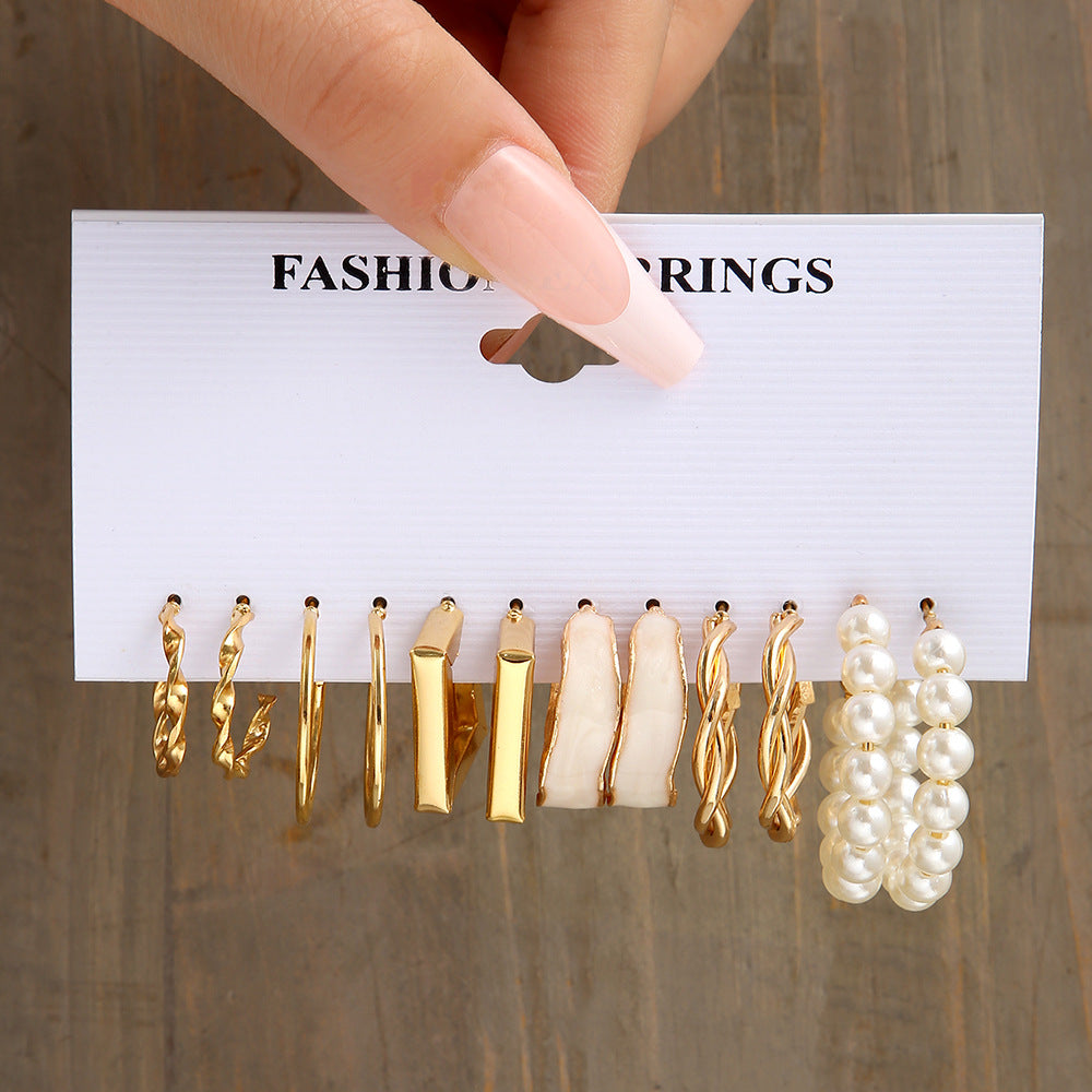 Metal Earrings Square Geometric Earrings Retro Pearl Earrings Hepburn Earrings Set 6 Pieces
