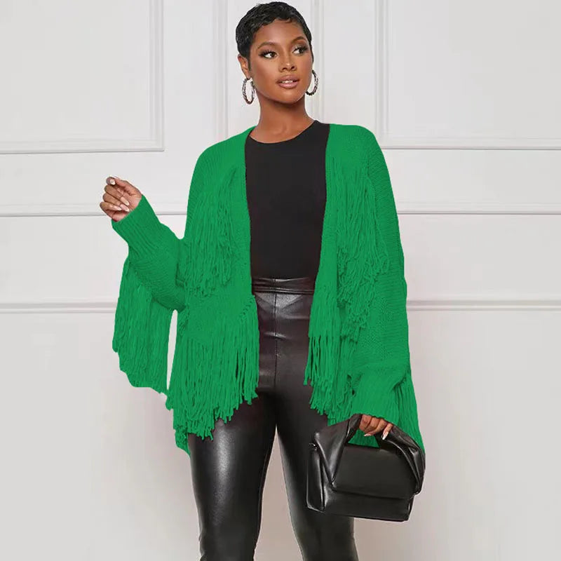 Znaiml Winter Long Sleeve Knitted Shaggy Fluffy Loose Coat Outerwear Tops Women Tassel Fringe Cardigans Sweater Outfits