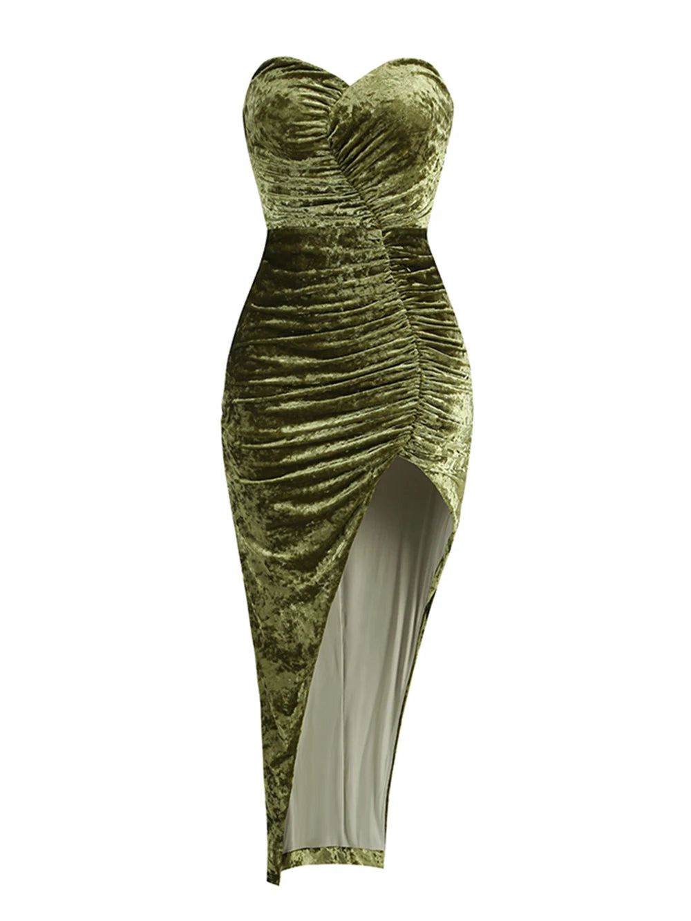 Ladies Strapless Folds High Split Backless Elegant Celebrity Cocktail Party Club Rmy Green Sleeveless Sexy Maxi Dress