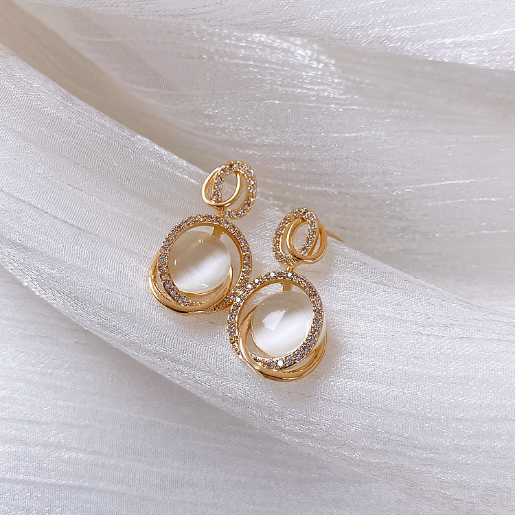 S925 Silver Needle Korean Opal Earrings Geometric Loop Earrings New Fashion Style Earrings Female Earrings