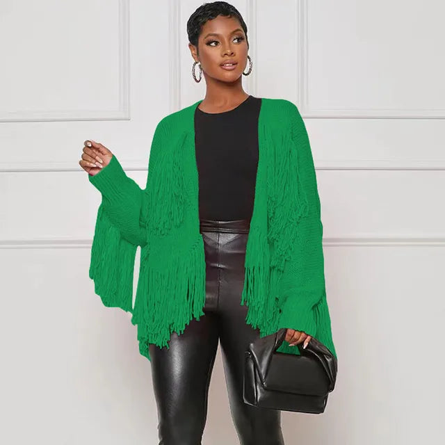Znaiml Winter Long Sleeve Knitted Shaggy Fluffy Loose Coat Outerwear Tops Women Tassel Fringe Cardigans Sweater Outfits