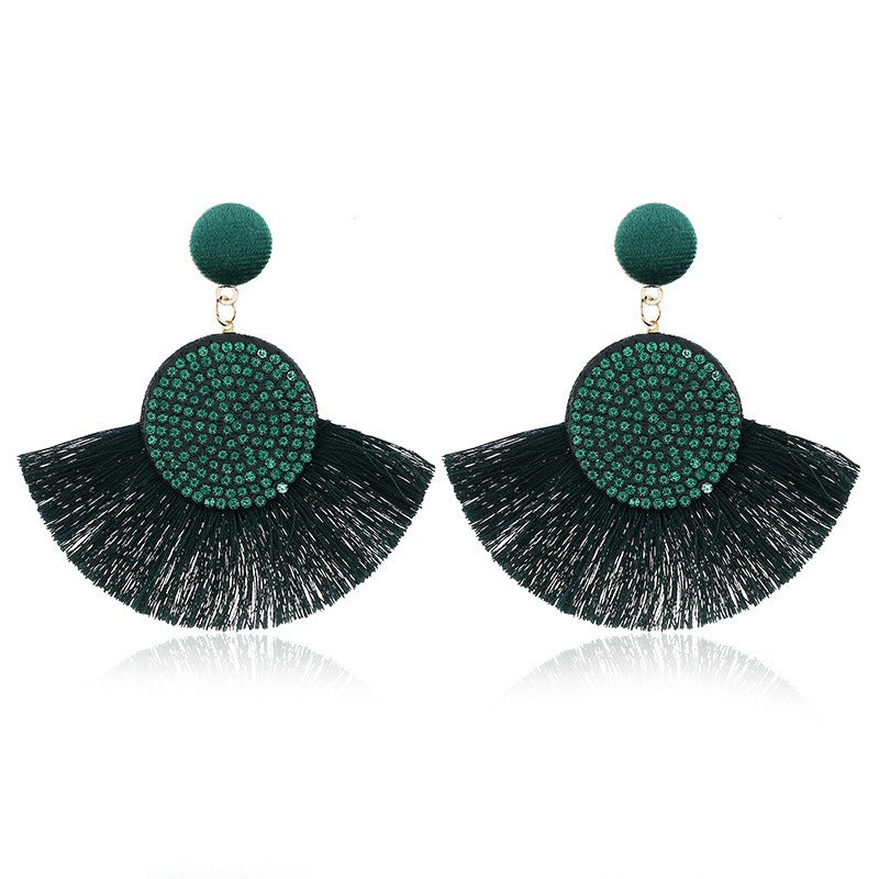 Exaggerated Round Diamond Tassel Earrings Women Fashion Accessories