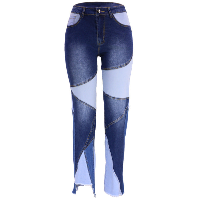 Washed Stitching Women's Denim Trousers Street Fashion Trend Jeans