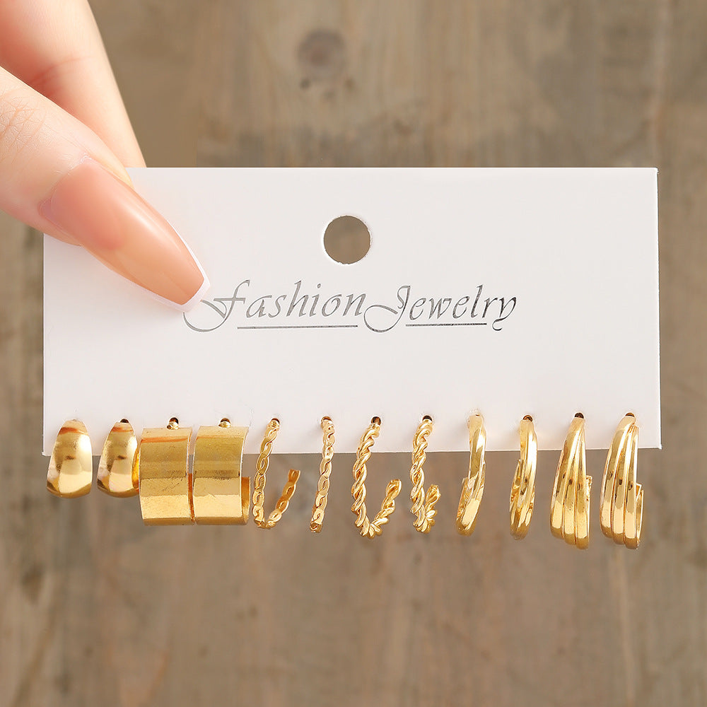 Metal Earrings Square Geometric Earrings Retro Pearl Earrings Hepburn Earrings Set 6 Pieces