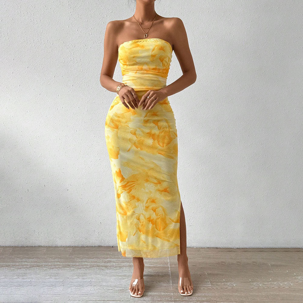 Spring and summer new women's temperament dress slim-fitting slit bandeau bag buttock skirt