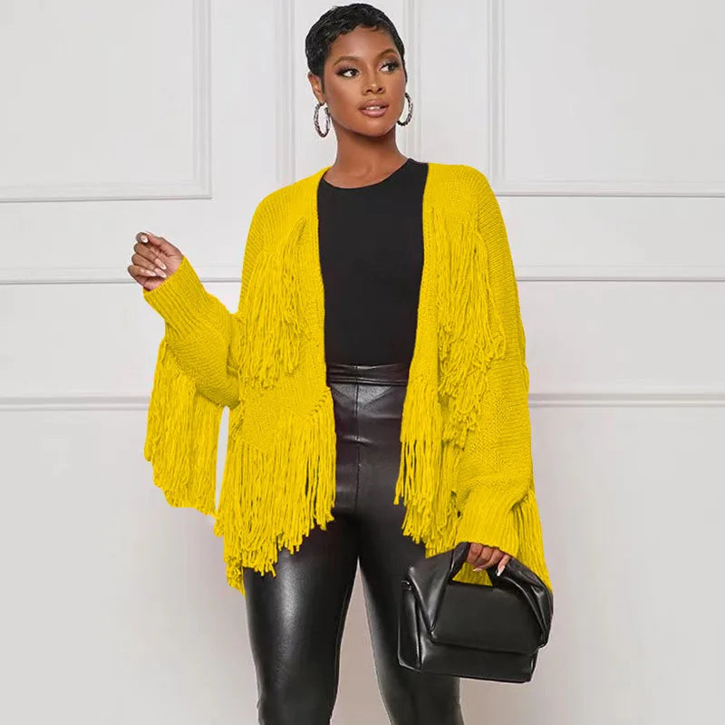 Znaiml Winter Long Sleeve Knitted Shaggy Fluffy Loose Coat Outerwear Tops Women Tassel Fringe Cardigans Sweater Outfits