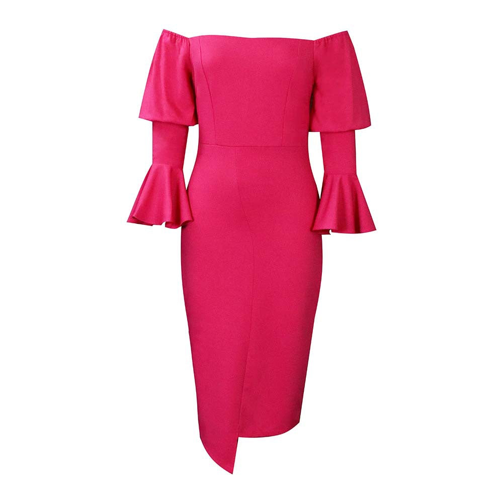 Plus Size Women's Spring And Summer Flared Sleeve Hip Tight Fashion Dress