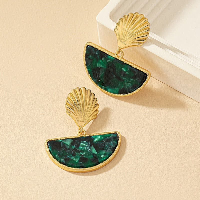 French retro fashion commuter half-circle earrings