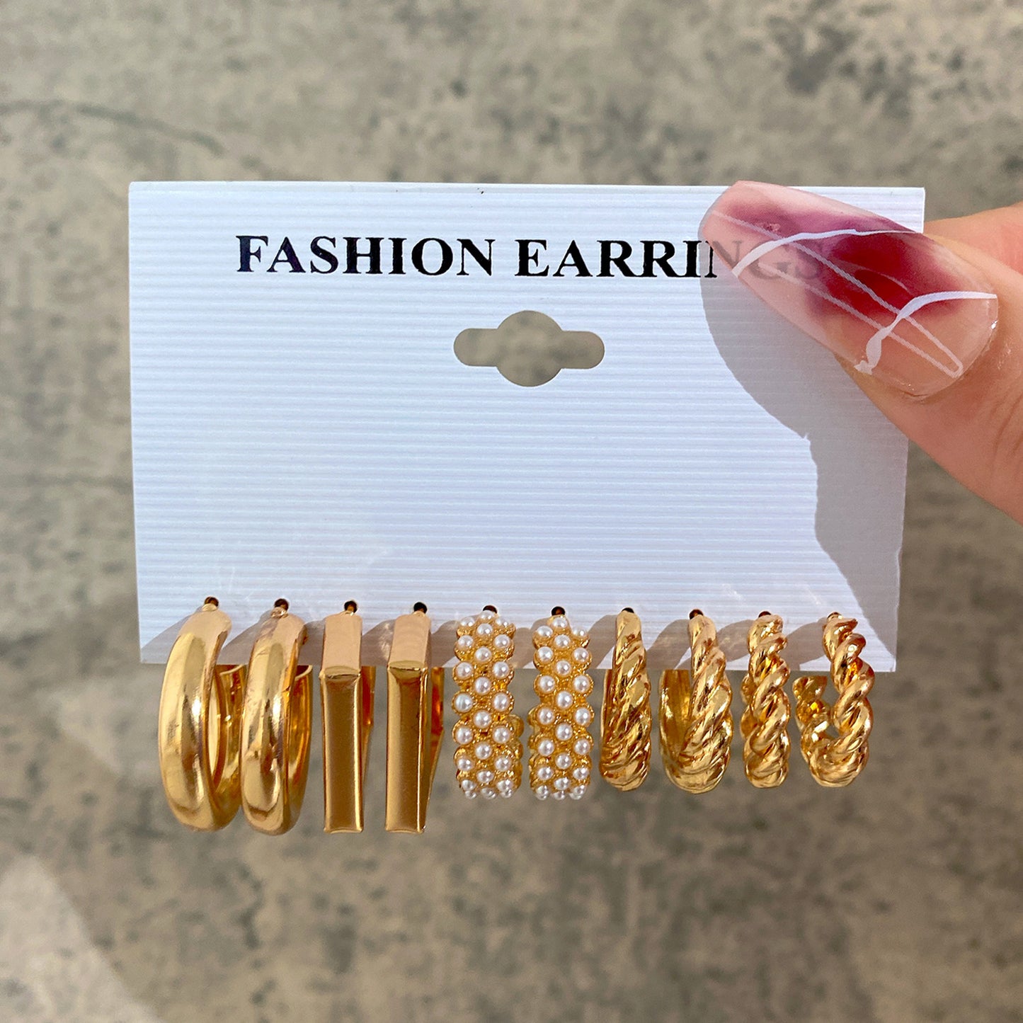 Metal Earrings Square Geometric Earrings Retro Pearl Earrings Hepburn Earrings Set 6 Pieces