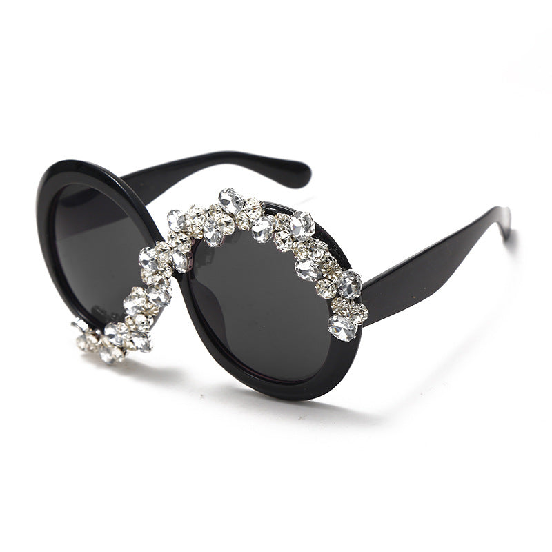 New Fashion Exaggerated Diamond Encrusted Large Frame Round Sunglasses Personality Street Shot Ladies Sunshade Sunglasses