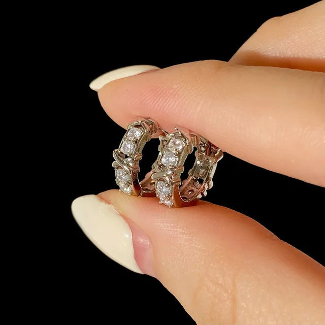Vintage CC Design Hoop Earrings for Women Korean Fashion X Cross Zircon Earring Engagement Jewelry Gift