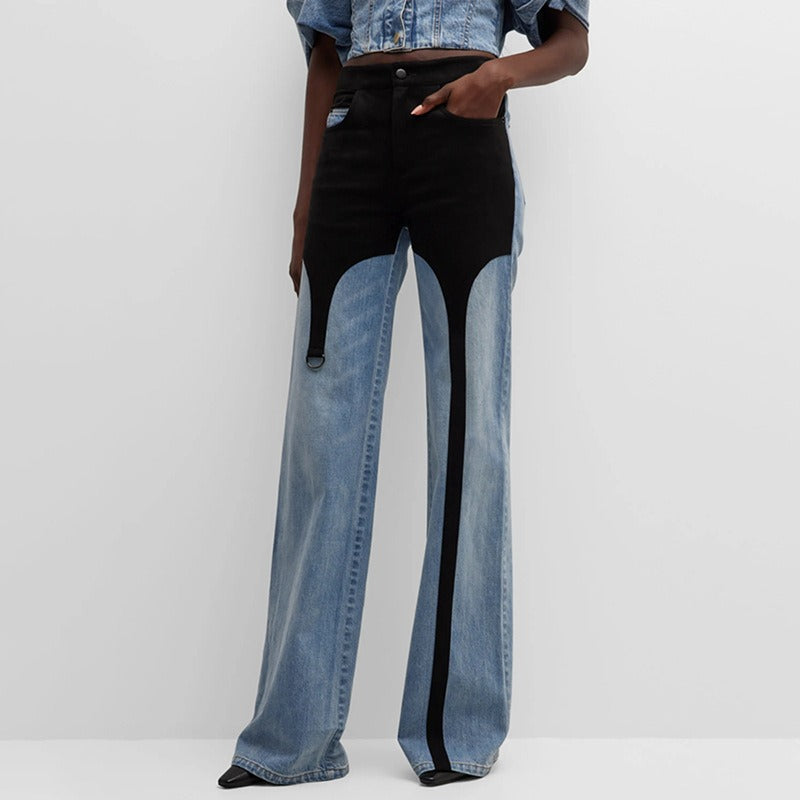 Casual pants for women, new autumn trend, niche design, color contrast, straight tube, high waisted jeans for women