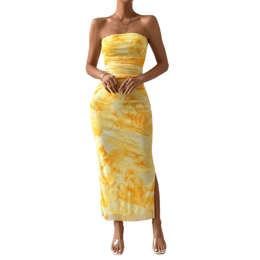 Spring and summer new women's temperament dress slim-fitting slit bandeau bag buttock skirt