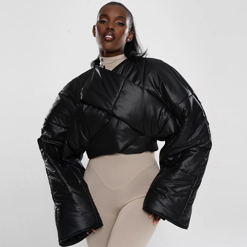 Winter New Solid Color Cotton Fashion Street Shooting Thickened Short Side Zipper Casual Jacket Women