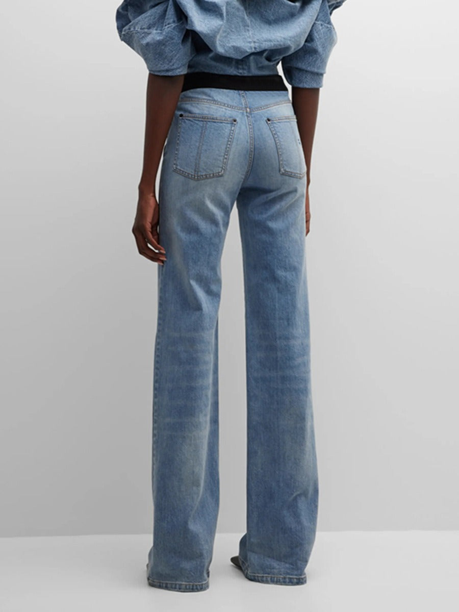 Casual pants for women, new autumn trend, niche design, color contrast, straight tube, high waisted jeans for women