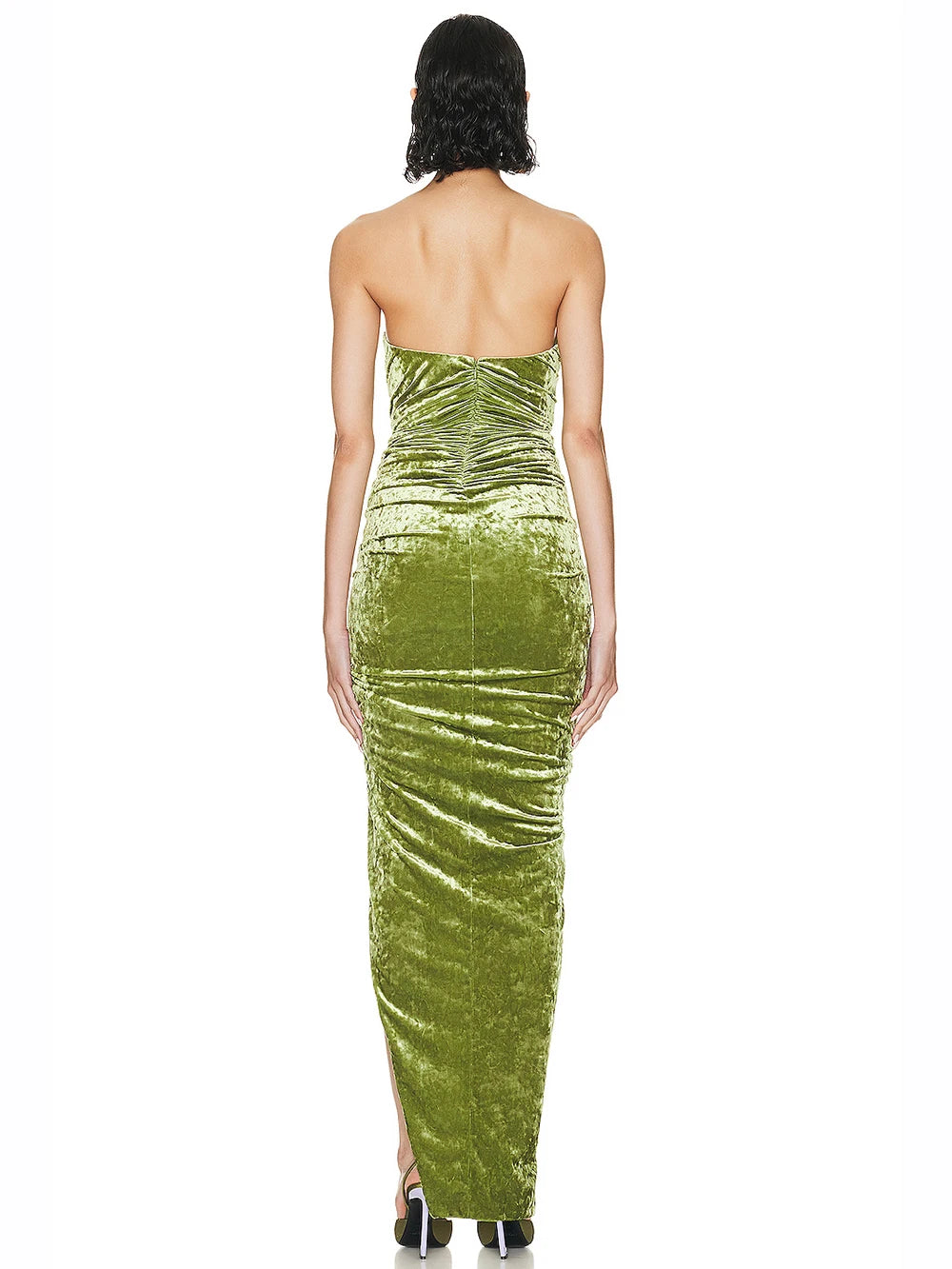 Ladies Strapless Folds High Split Backless Elegant Celebrity Cocktail Party Club Rmy Green Sleeveless Sexy Maxi Dress
