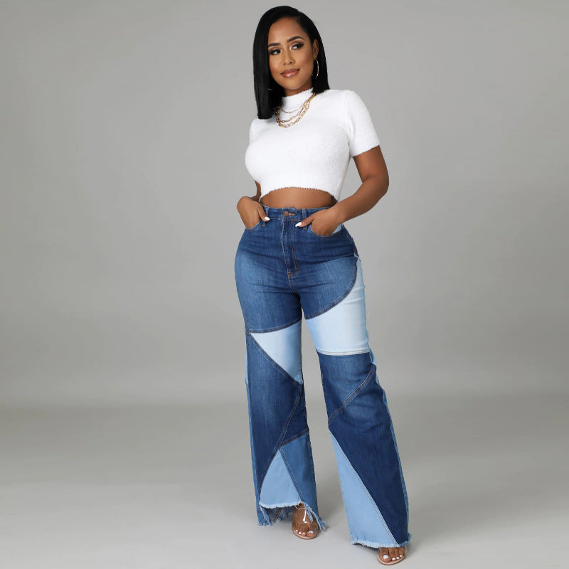 Washed Stitching Women's Denim Trousers Street Fashion Trend Jeans
