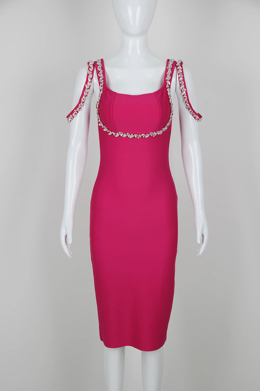 Factory Wholesale Women's 2024 Rose Red Spaghetti Strap Diamond Tight Sexy Celebrity Cocktail Party Bandage Dress