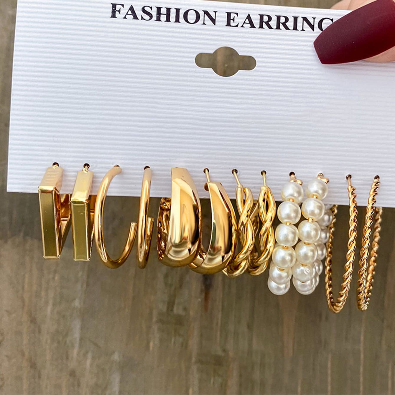 Metal Earrings Square Geometric Earrings Retro Pearl Earrings Hepburn Earrings Set 6 Pieces