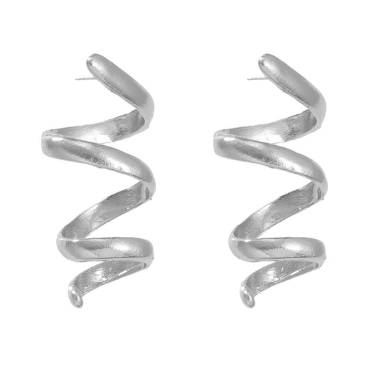 Alloy earrings for women's fashionable design with threaded metal earrings