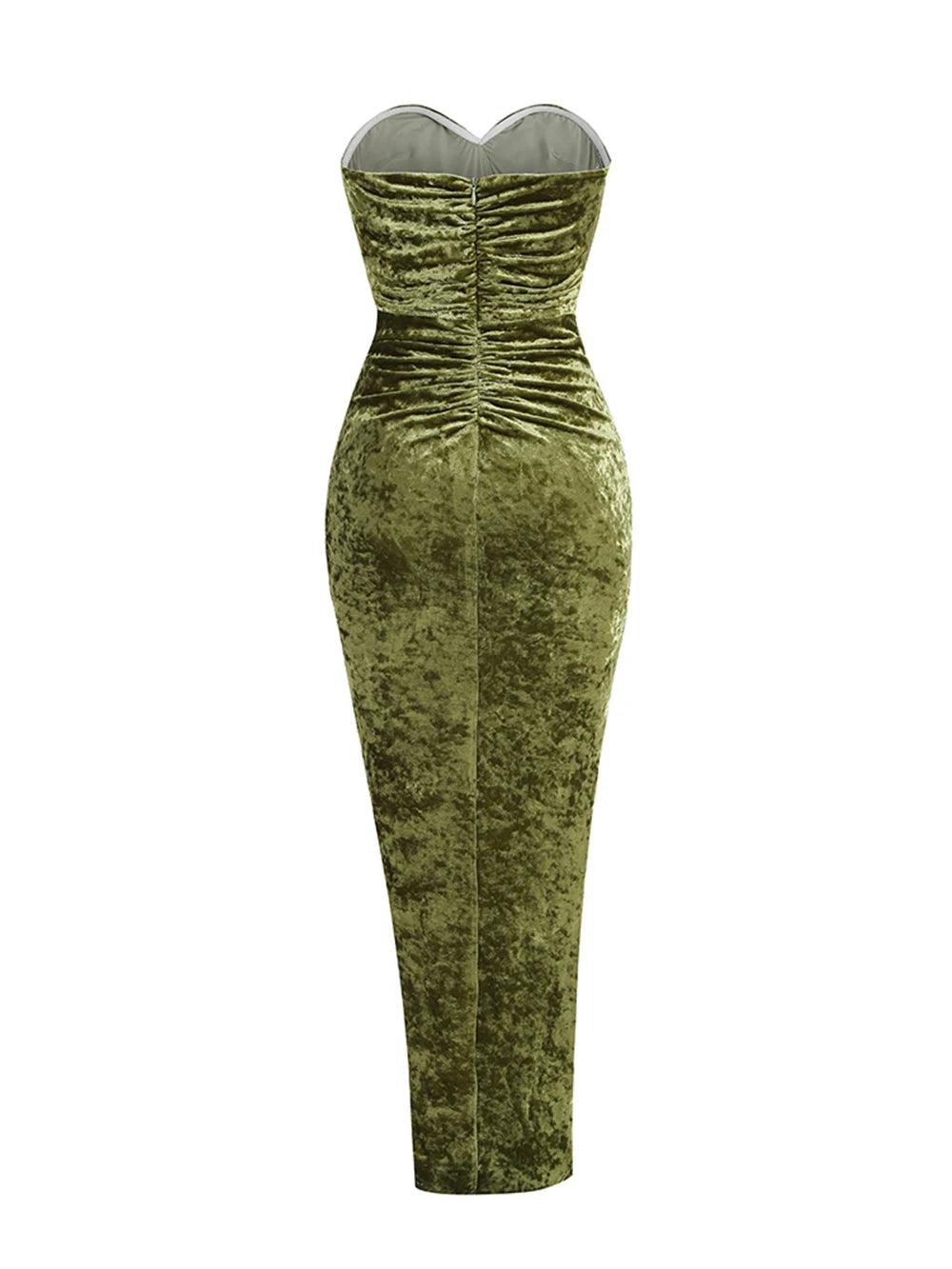 Ladies Strapless Folds High Split Backless Elegant Celebrity Cocktail Party Club Rmy Green Sleeveless Sexy Maxi Dress
