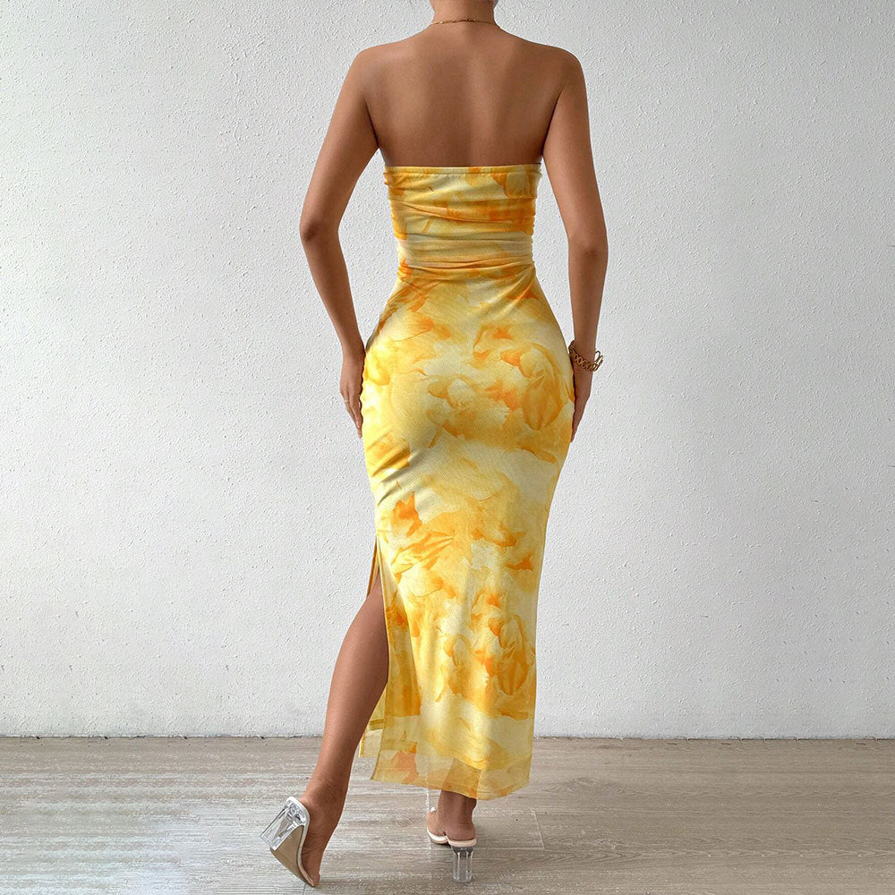 Spring and summer new women's temperament dress slim-fitting slit bandeau bag buttock skirt