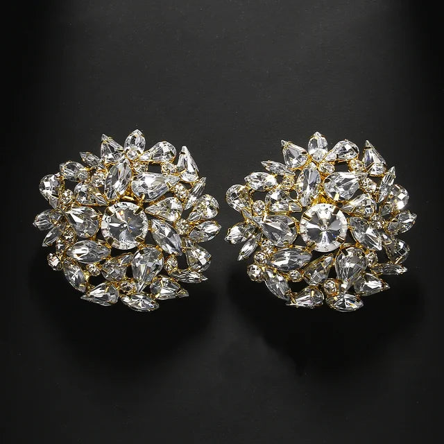 Fashion Round Clip Earrings Geometric Wedding for Women Bling Christmas Gift Rhinestone Clip on Earrings No Piercing Jewelry
