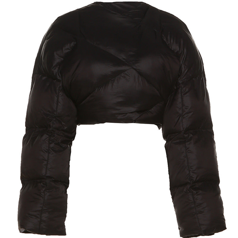 Winter New Solid Color Cotton Fashion Street Shooting Thickened Short Side Zipper Casual Jacket Women