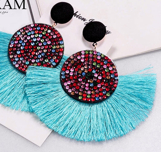 Exaggerated Round Diamond Tassel Earrings Women Fashion Accessories