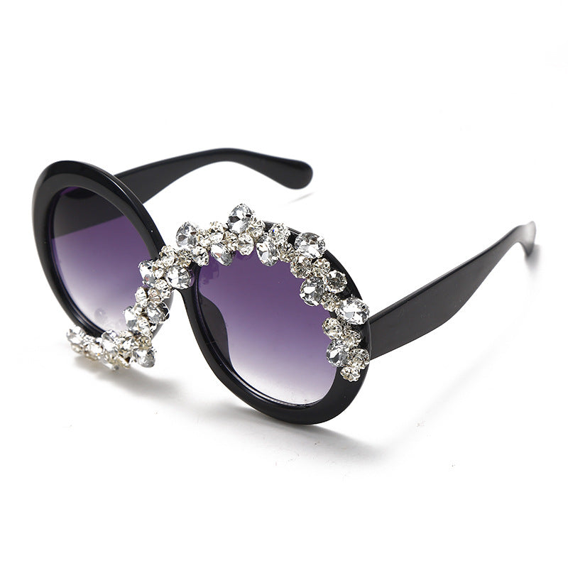 New Fashion Exaggerated Diamond Encrusted Large Frame Round Sunglasses Personality Street Shot Ladies Sunshade Sunglasses