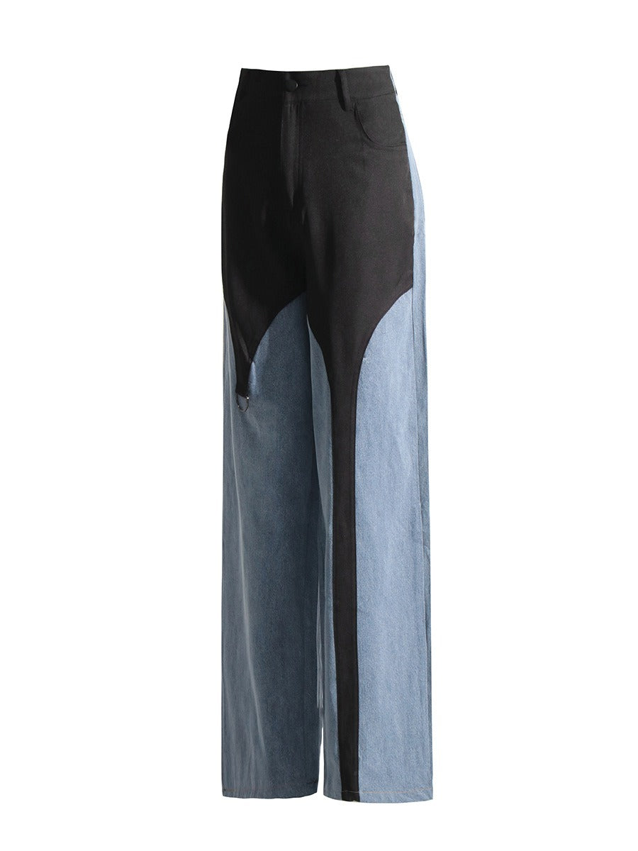Casual pants for women, new autumn trend, niche design, color contrast, straight tube, high waisted jeans for women