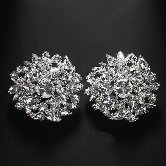 Fashion Round Clip Earrings Geometric Wedding for Women Bling Christmas Gift Rhinestone Clip on Earrings No Piercing Jewelry