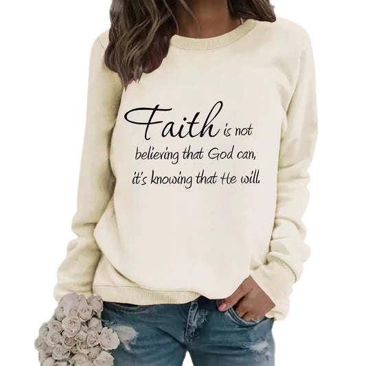 Round neck faith is printed pullover sweatshirt
