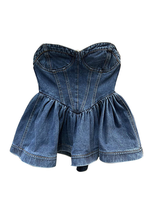 Sexy Denim Vests For Women Starpless Sleeveless Patchwork Ruffles Summer Temperament Tank Tops Female Fashion