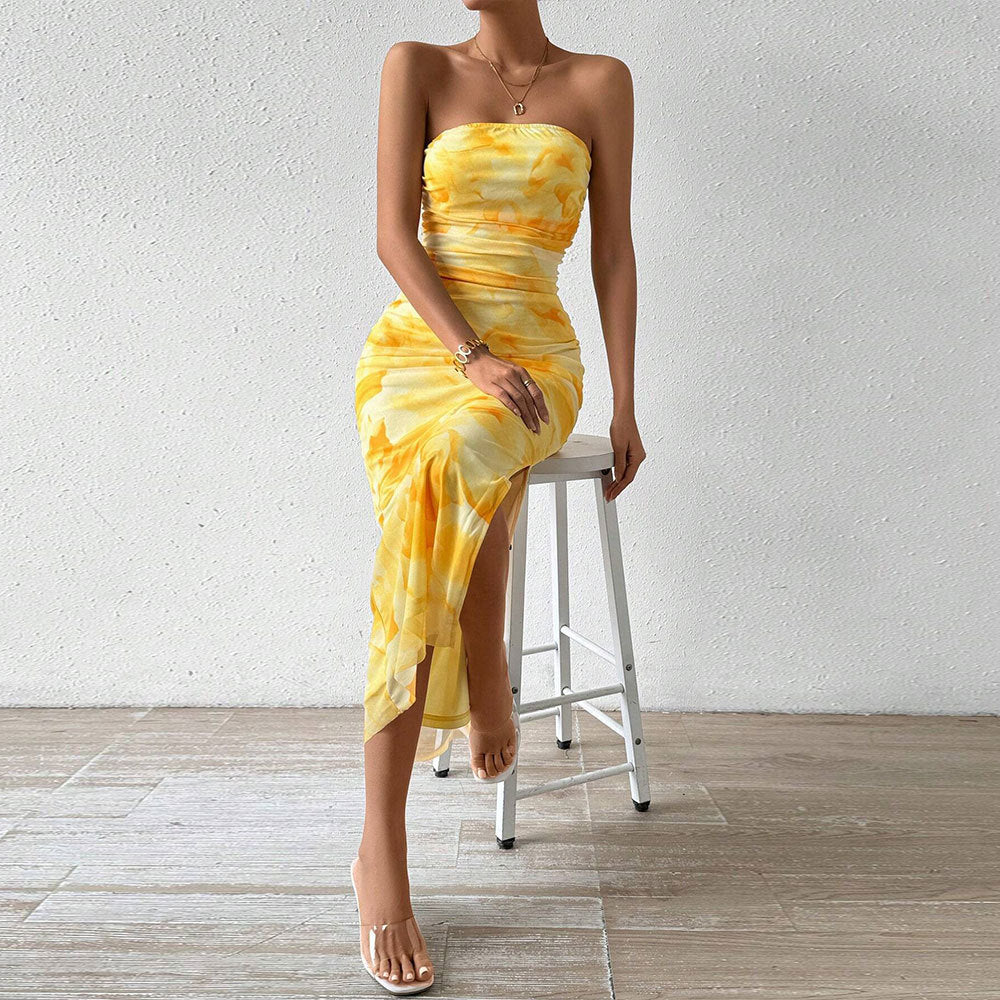 Spring and summer new women's temperament dress slim-fitting slit bandeau bag buttock skirt