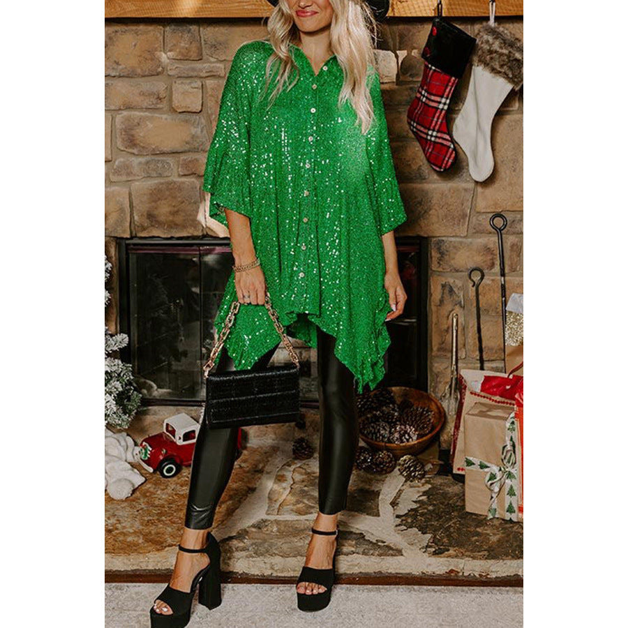 Mid-Sleeve Sequin Holiday Shirt for Women