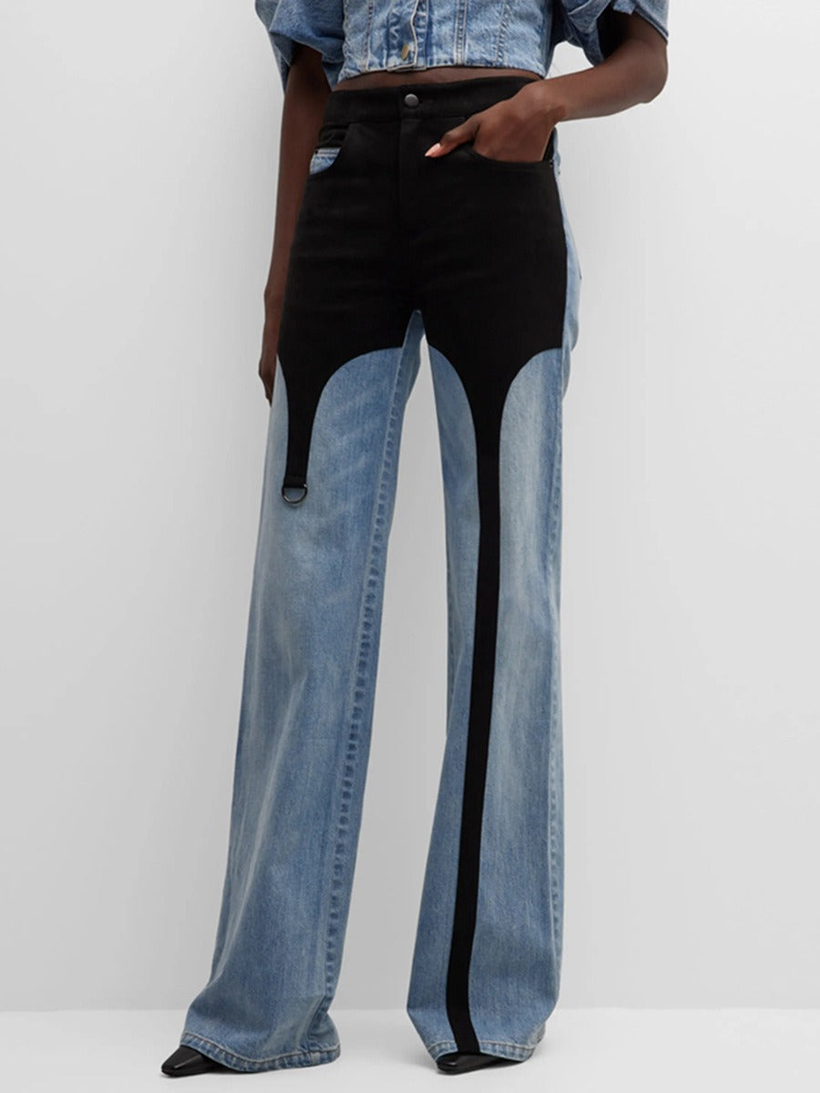 Casual pants for women, new autumn trend, niche design, color contrast, straight tube, high waisted jeans for women