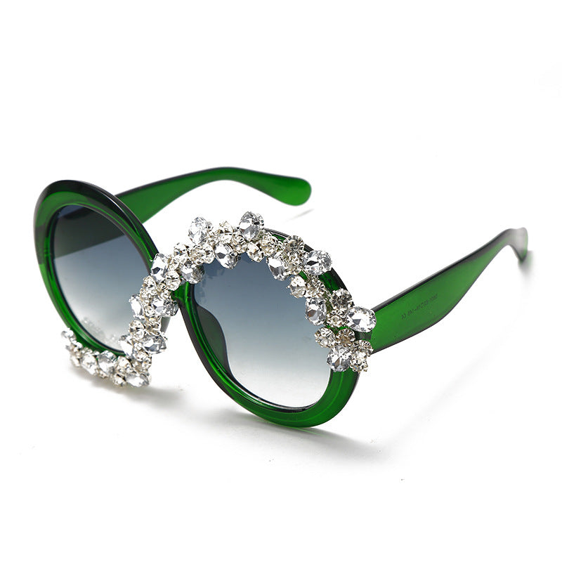 New Fashion Exaggerated Diamond Encrusted Large Frame Round Sunglasses Personality Street Shot Ladies Sunshade Sunglasses