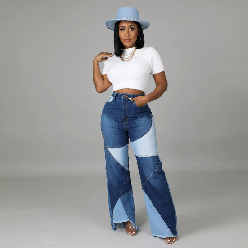 Washed Stitching Women's Denim Trousers Street Fashion Trend Jeans
